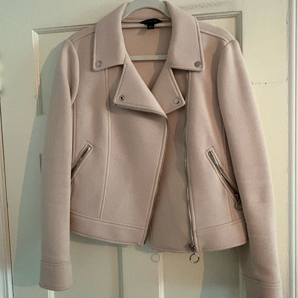 Ann Taylor Light Pink Moto Jacket Tailored Fit Asymmetrical Zipper